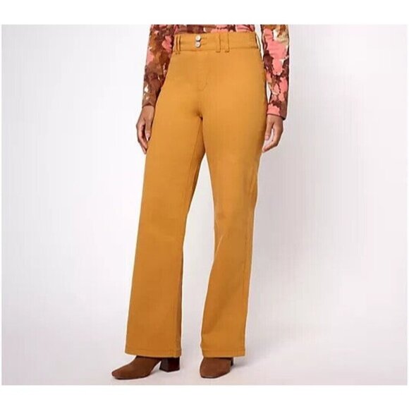 Denim & Co. Pants - Denim & Co. Easy Stretch Denim Regular Wide Leg Jean Harvest Gold,Reg 10
